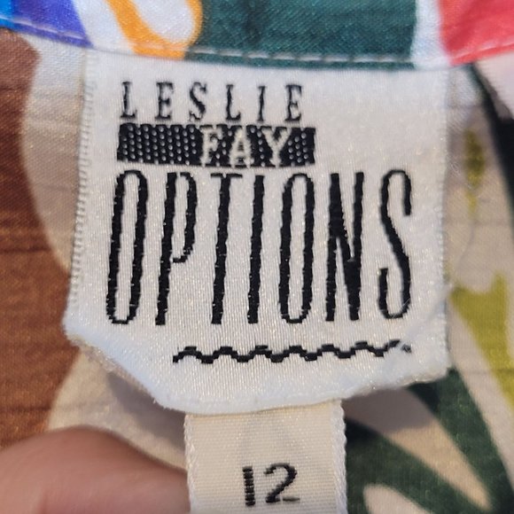 Polyester Floral Blouse Button Front Elastic Waist Leslie Fay Options Size 12 W - Picture 7 of 9